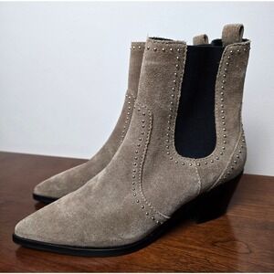 Paige Western Studded Willa Suede Chelsea Boots (Taupe)- Size 7